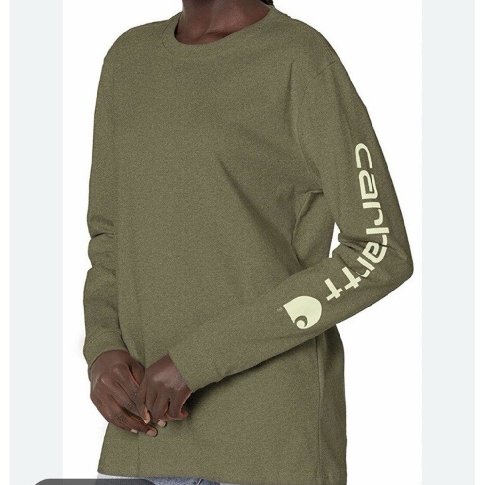 Carhartt Women's Workwear Logo Spell Out Long Sleeve T-Shirt Green Basil 1X Plus